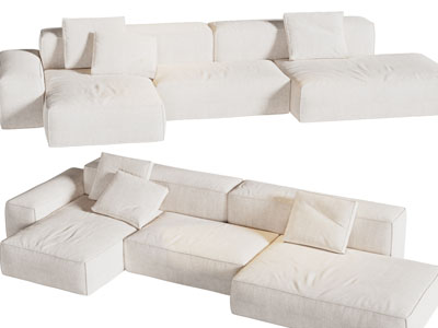 现代白色布艺多人沙发