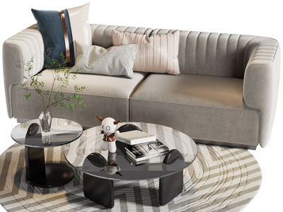 现代布艺双人沙发和茶几组合