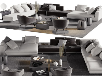 现代转角多人沙发、茶几组合