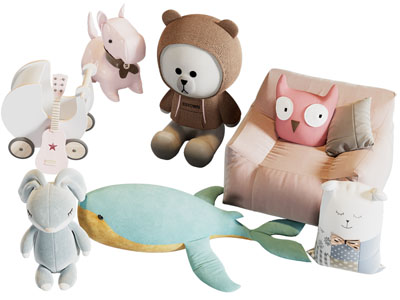现代布偶熊、兔子、鲸鱼儿童玩具