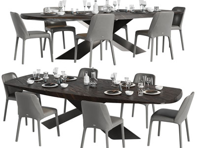 现代实木长方形圆角餐桌椅组合