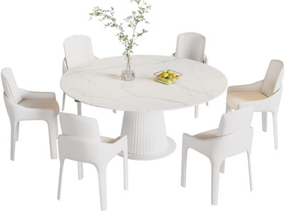 现代圆形大理石餐桌椅组合