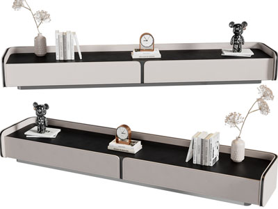 现代长方形电视柜、摆件组合