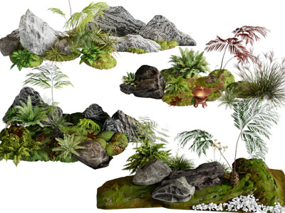 新中式石头花草景观园艺小品