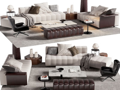 现代多人、双人沙发、休闲椅子和茶几组合