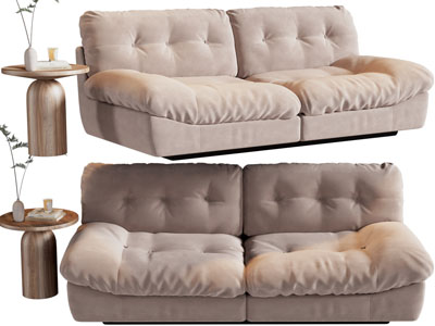 现代双人沙发、边几3d模型 现代双人沙发、边几