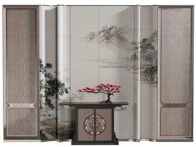 新中式玄关柜、背景墙