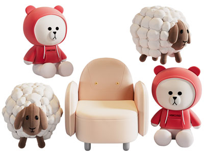 现代儿童布偶玩具熊、绵羊、儿童沙发