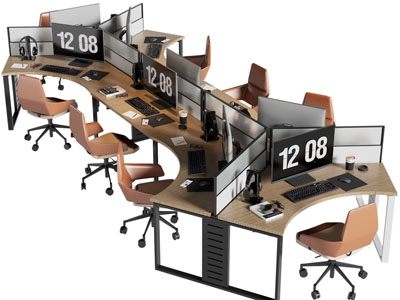 现代多人位办公桌椅组合