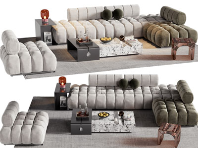 现代布艺转角多人沙发、茶几组合