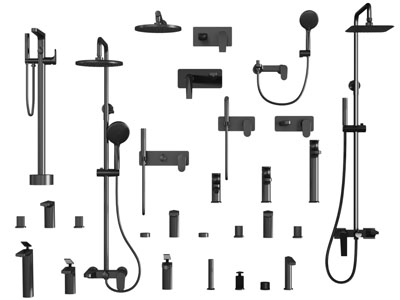 现代不锈钢黑色淋浴花洒、水龙头