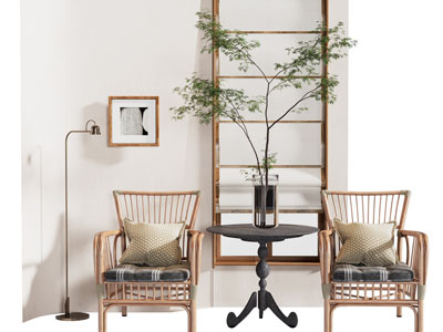 北欧藤编休闲椅子、边几