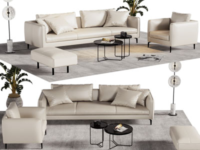 现代多人、单人沙发、沙发凳和茶几组合