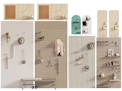 现代实木洞洞眼墙饰挂件、墙面收纳架