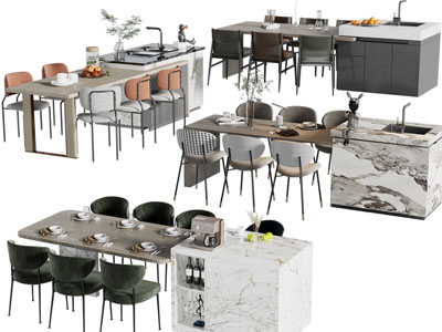 现代岛台餐桌椅组合