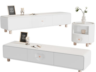 现代白色电视柜、边几