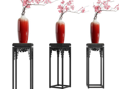 新中式花架、花瓶花卉摆件组合