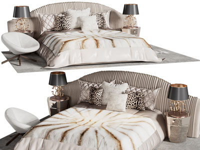 现代轻奢双人床、床头柜