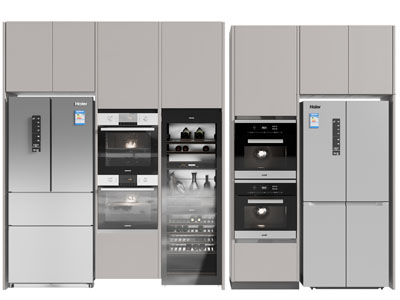 现代嵌入冰箱、烤箱、恒温酒柜的橱柜、高柜