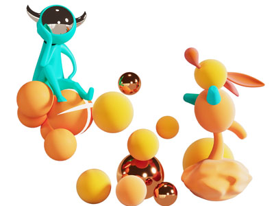 现代卡通雕塑摆件组合