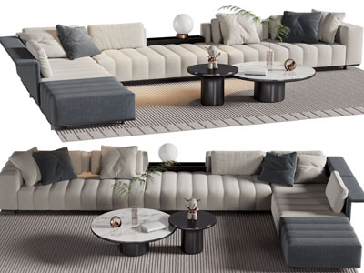 现代转角多人沙发、茶几组合