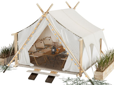 现代户外营地帐篷、餐桌椅组合