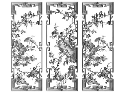新中式花鸟图案的浮雕3d模型 新中式花鸟图案的浮雕