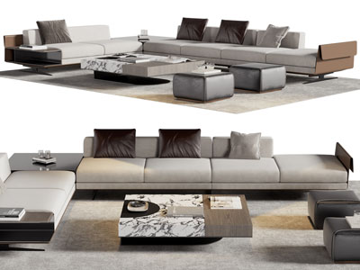 现代转角多人沙发和茶几组合