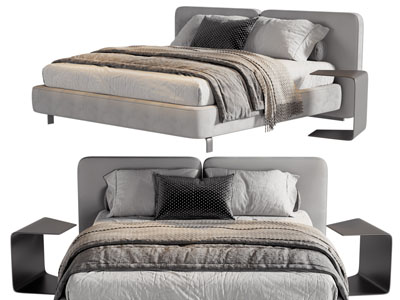 现代双人床、床头几