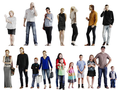 现代男人、女人和孩子多人人物3d模型 现代男人、女人和孩子多人人物