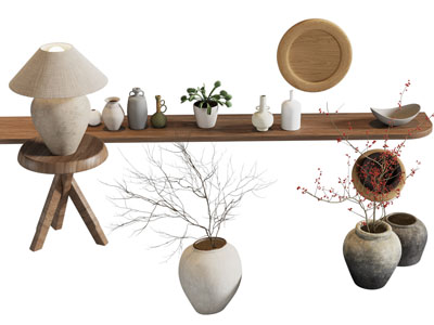 侘寂风陶艺器皿摆件组合