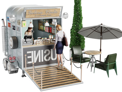 现代方形奶茶咖啡饮料售货车3d模型 现代方形奶茶咖啡饮料售货车