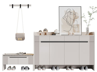 现代玄关鞋柜、换鞋凳