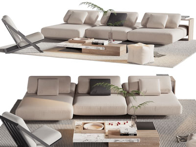 现代多人沙发、休闲椅子和茶几组合