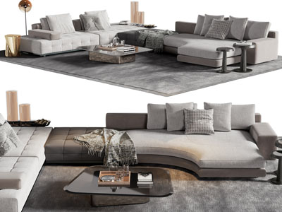 现代布艺转角多人沙发、茶几组合