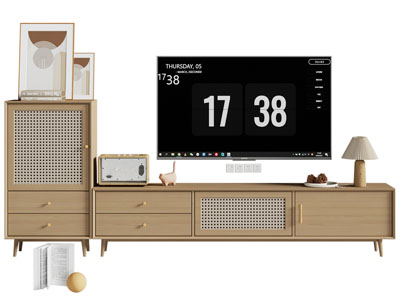 北欧实木电视柜、边柜和电视机