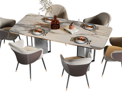 现代长方形餐桌椅组合