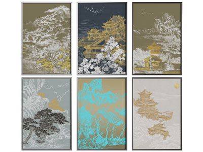 新中式装饰挂画3d模型 新中式装饰挂画