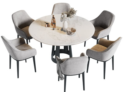 现代圆形餐桌椅组合