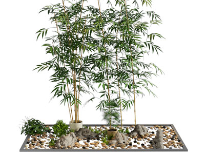 新中式竹子、石头景观园艺小品
