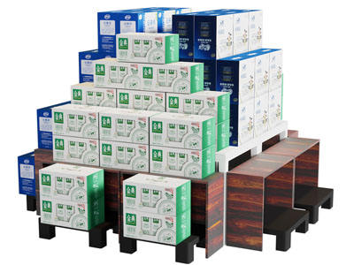 现代牛奶商品展台、展柜、地堆