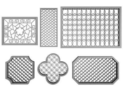 新中式镂花窗、花格、园林石窗墙饰