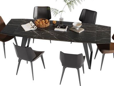 现代黑色大理石餐桌椅组合