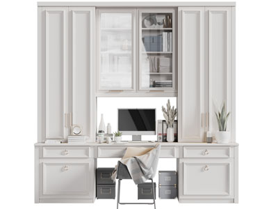 简欧带书柜的书桌椅组合