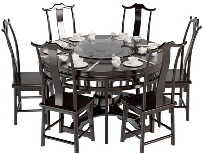 新中式实木圆形餐桌椅组合