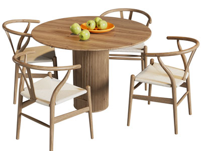 现代实木圆形餐桌椅组合