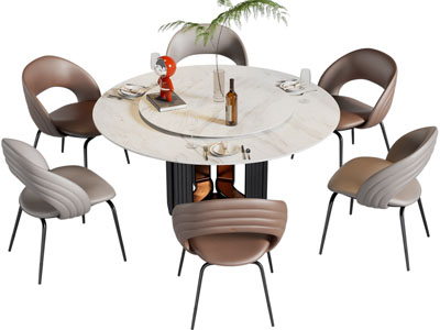 现代圆形餐桌椅组合