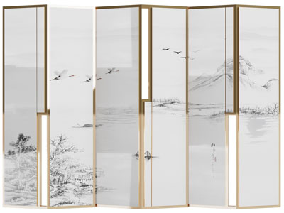 新中式装饰山水图案的屏风