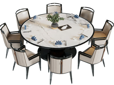 新中式圆形餐桌椅组合