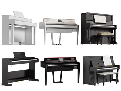 现代钢琴、电钢琴、琴凳3d模型 现代钢琴、电钢琴、琴凳